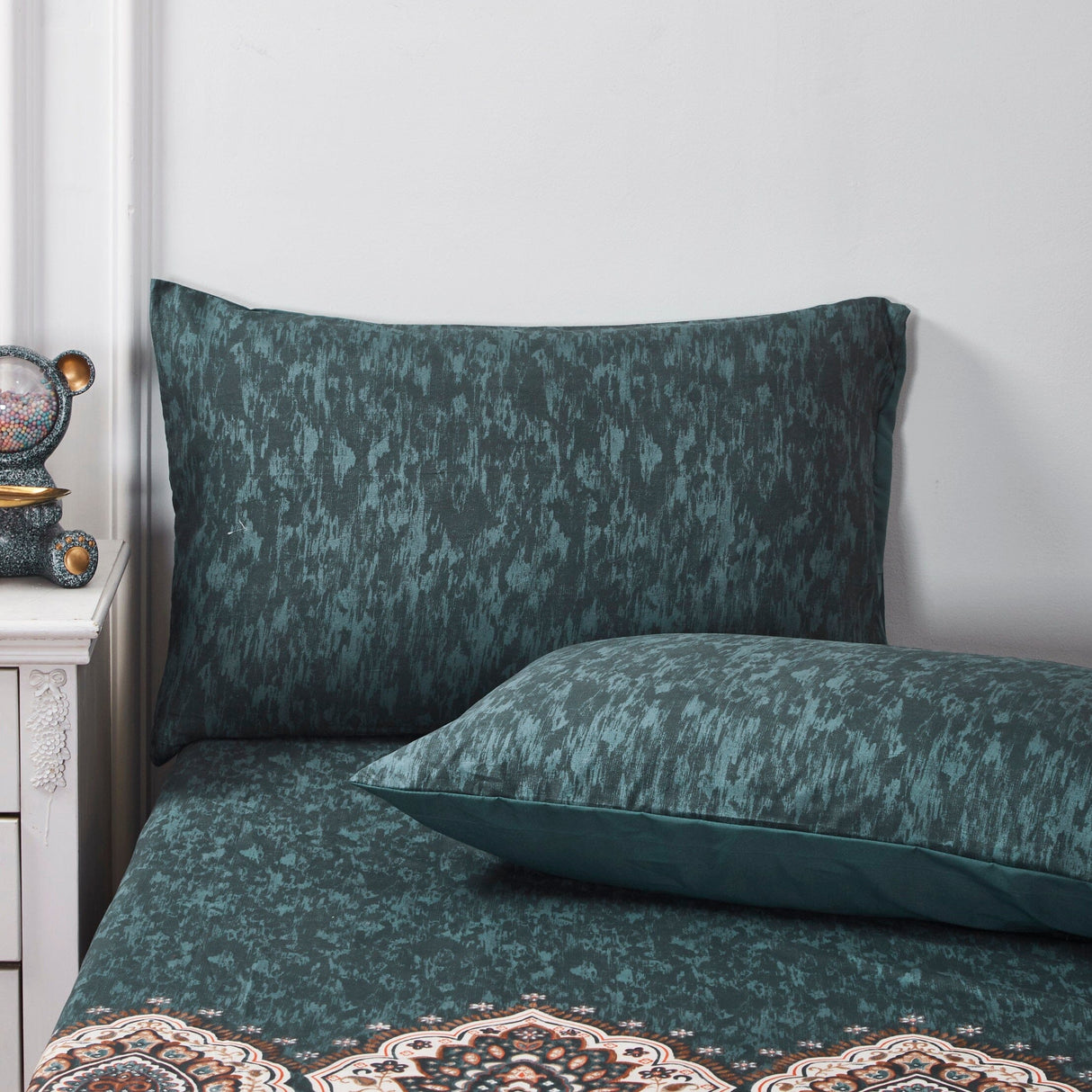 Tache Rustic Paisley Mandala Palace Floral Watercolor Dark Teal Duvet Cover (KF174) from Tache Home Fashion