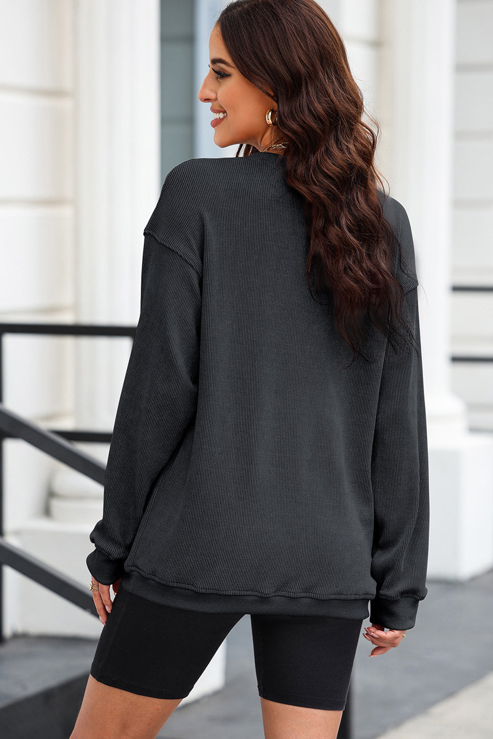 Black Christmas Sequined Nutcrackers Mineral Wash Corded Sweatshirt from MsDressly