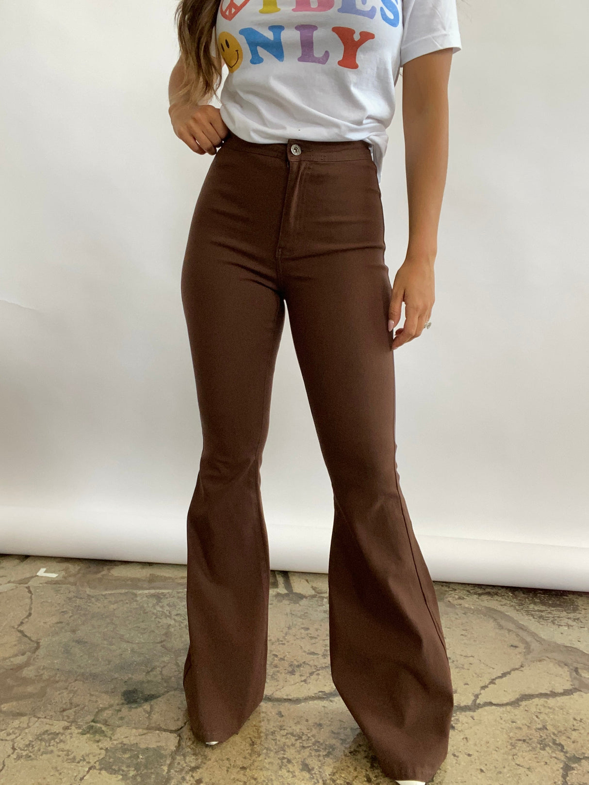 Fiona High Waisted Bell Bottom Flare Jeans - Chocolate Brown From Willow Boutique