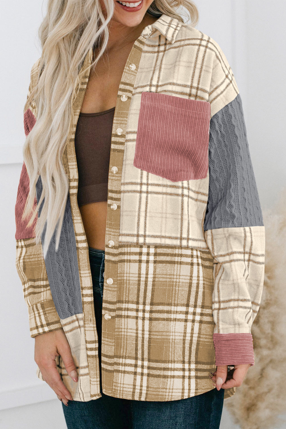 Beige, Pink, and Gray Corduroy Jacket from MsDressly