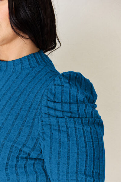 Basic Bae Full Size Ribbed Mock Neck Puff Sleeve T-Shirt from Enfance-Heureuse
