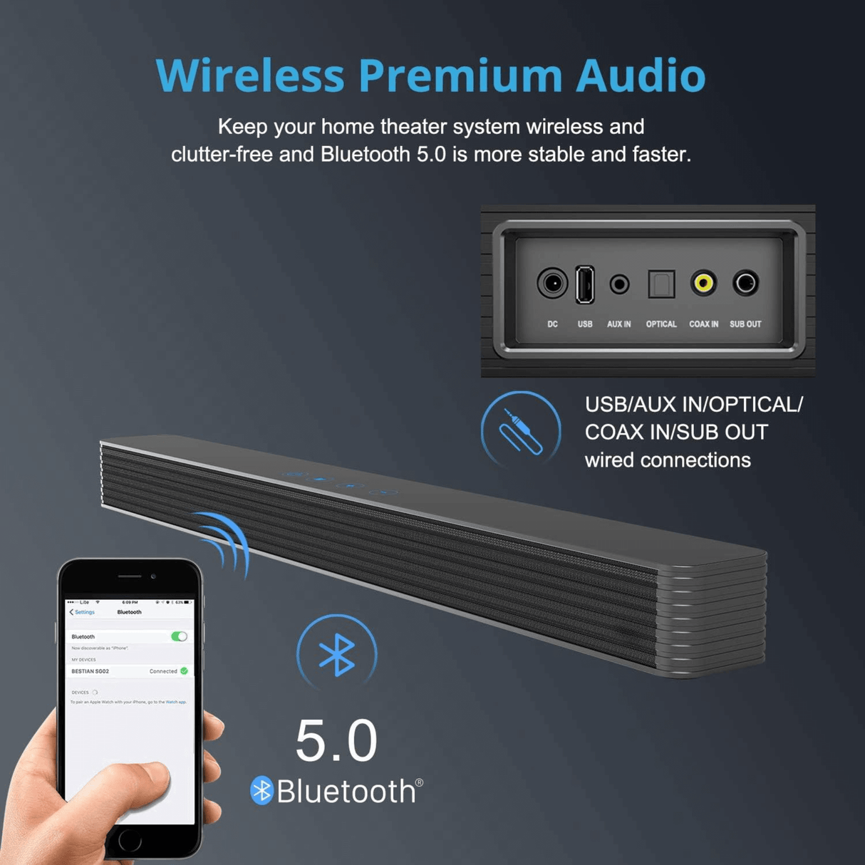 Norcent KB2020 Black Mamba Series 32" 80W Bluetooth Sound Bar with Remote Option from Jupiter Gear Home