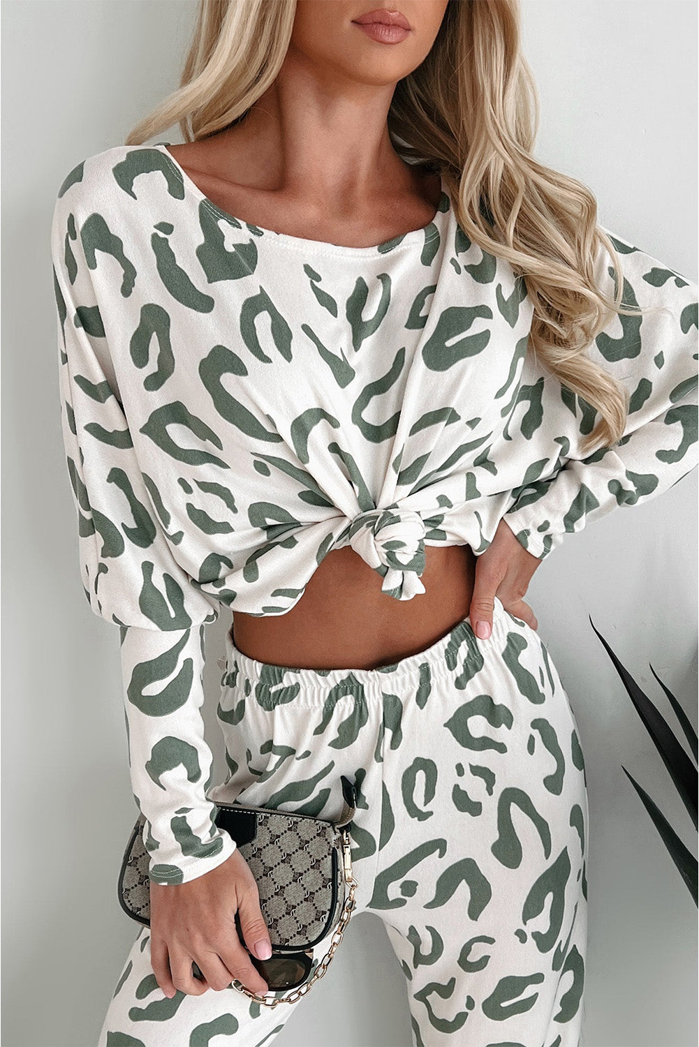 Beige Leopard Animal Print Long Sleeve and Pants Loungewear Set from MsDressly