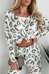 Beige Leopard Animal Print Long Sleeve and Pants Loungewear Set from MsDressly