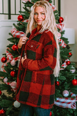 Brown Fuzzy Plaid Flap Button Up Midi Coat From MsDressly