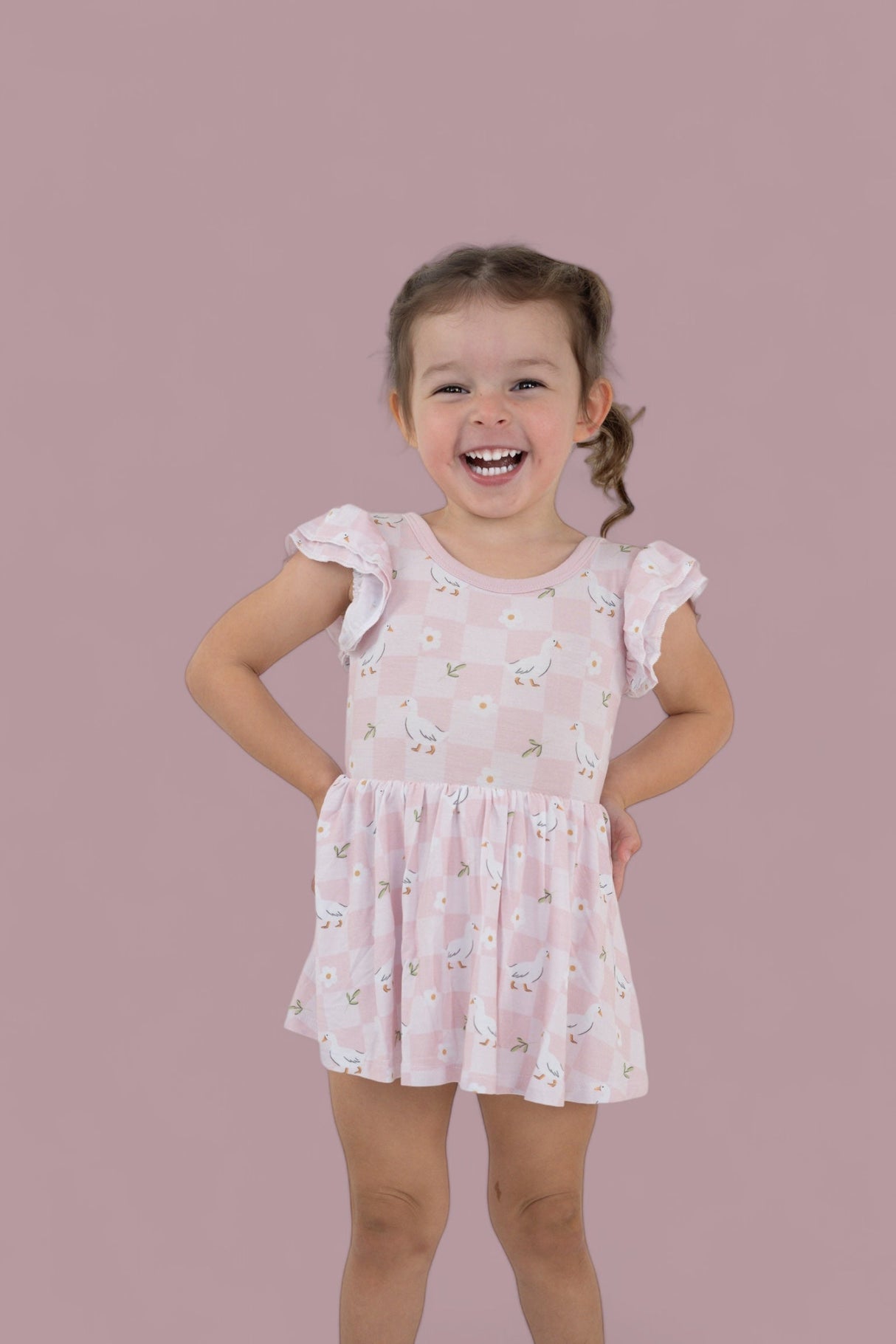 EXCLUSIVE DUCKS AND DAISIES DREAM CAP SLEEVE BODYSUIT DRESS from DREAM BIG LITTLE CO
