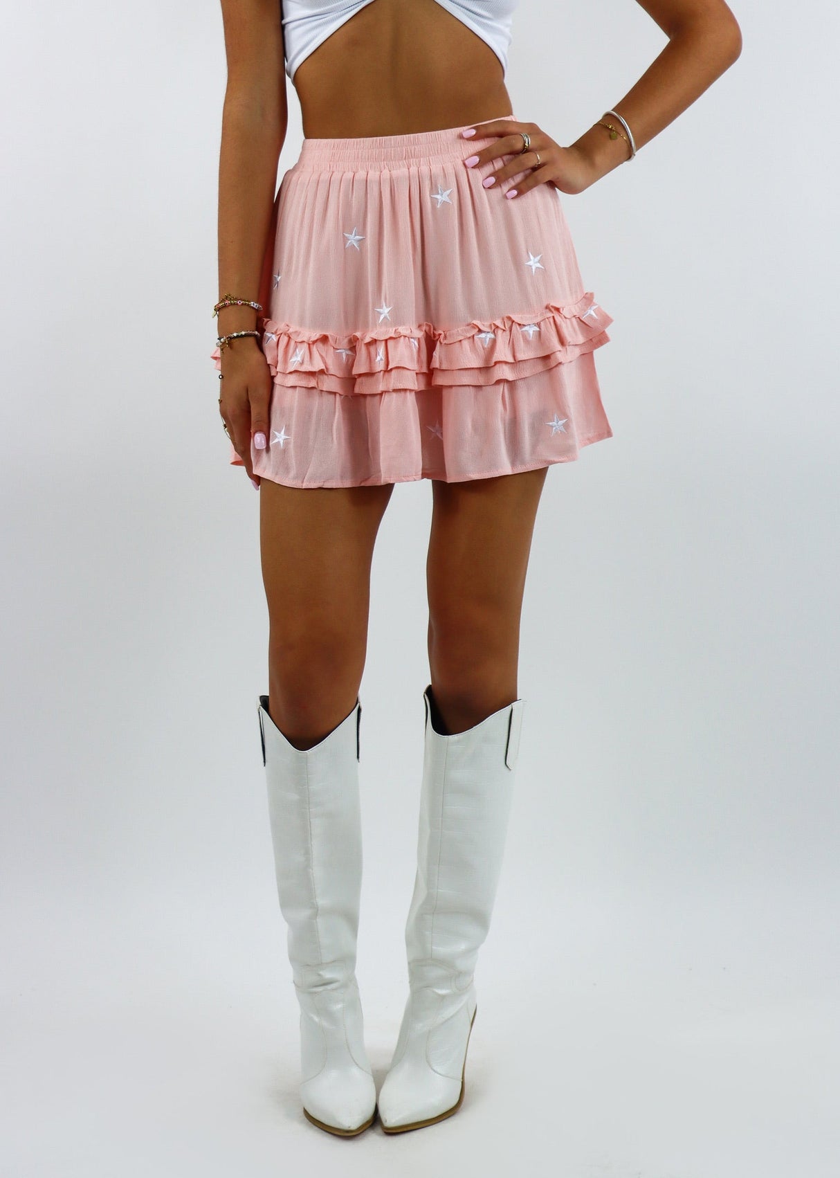 Dancing In The Moonlight Skirt ★ Pink With White Stars From Rock N Rags