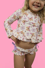 BLOSSOMIN’ BUTTERFLY DREAM 2-PIECE RASH GUARD RUFFLE SWIM SUIT from DREAM BIG LITTLE CO
