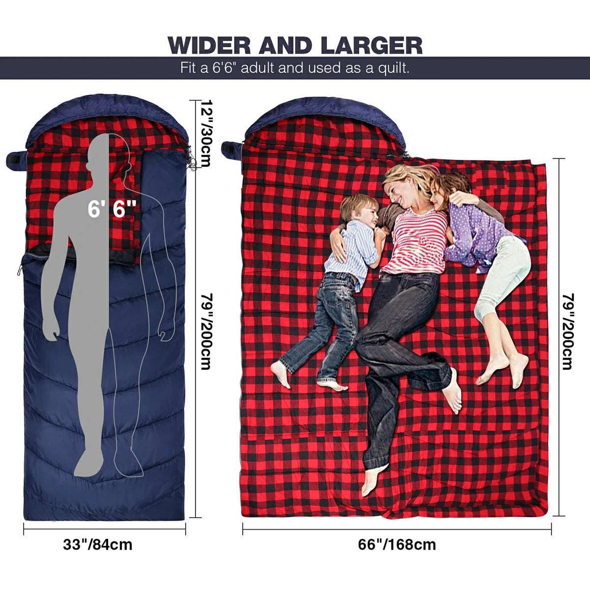 Hooded Camping Sleeping Bag for Adult with Cotton Flannel,Red,Blue,Navy Blue From Redcamp