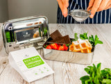STAINLESS STEEL LUNCH BOX, 4 COMPARTMENT MICROWAVABLE, 50 OZ from ecozoi