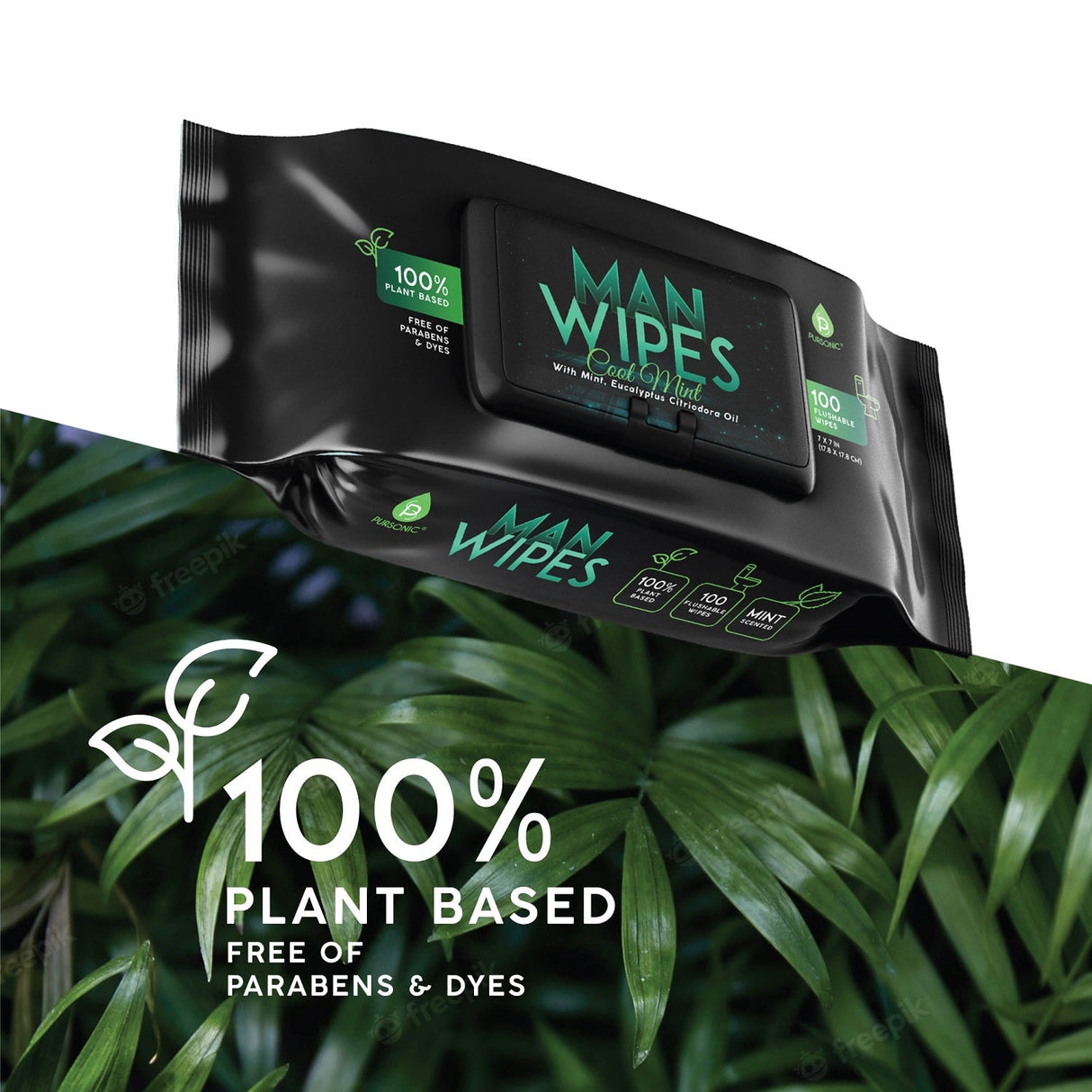 12 Pack of Flushable Man Wipes (1200 Mint Scented Wipes) from Pursonic