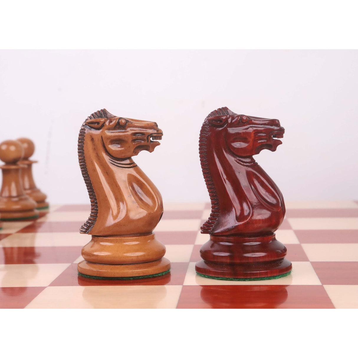 Original Staunton Chess Set- Chess Pieces Only- Lacquered Distress Antiqued Boxwood & Bud Rosewood - 4.5" King From Royal Chess Mall