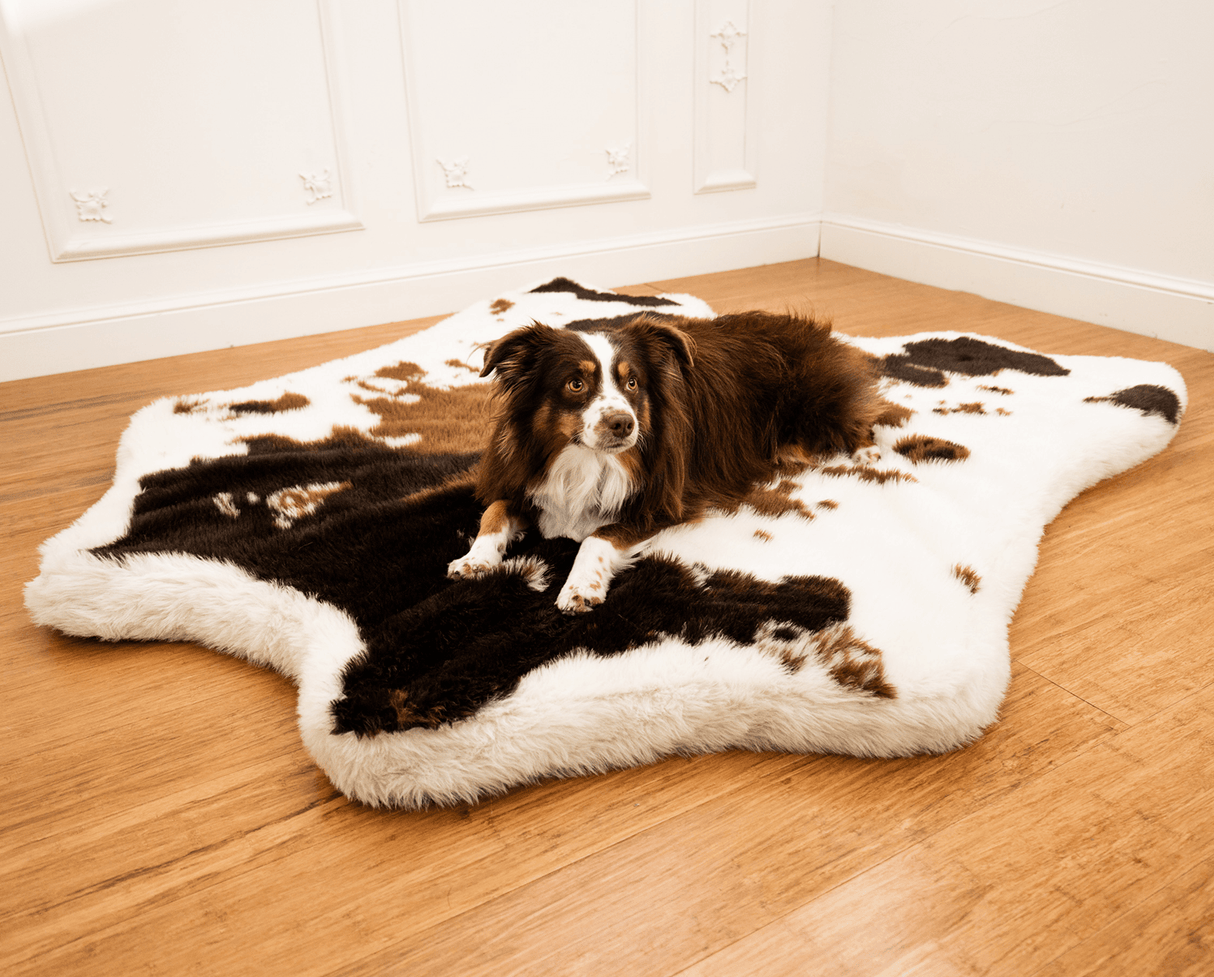 PupRug™ Animal Print Memory Foam Dog Bed - Brown Faux Cowhide From Paw.com