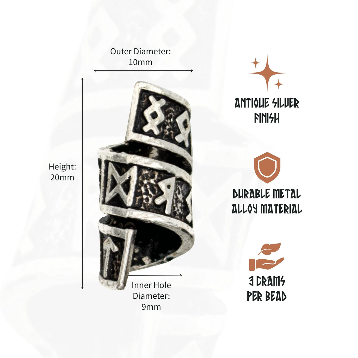 Rune Beard Rings - (Silver - 8) from Norse Tradesman