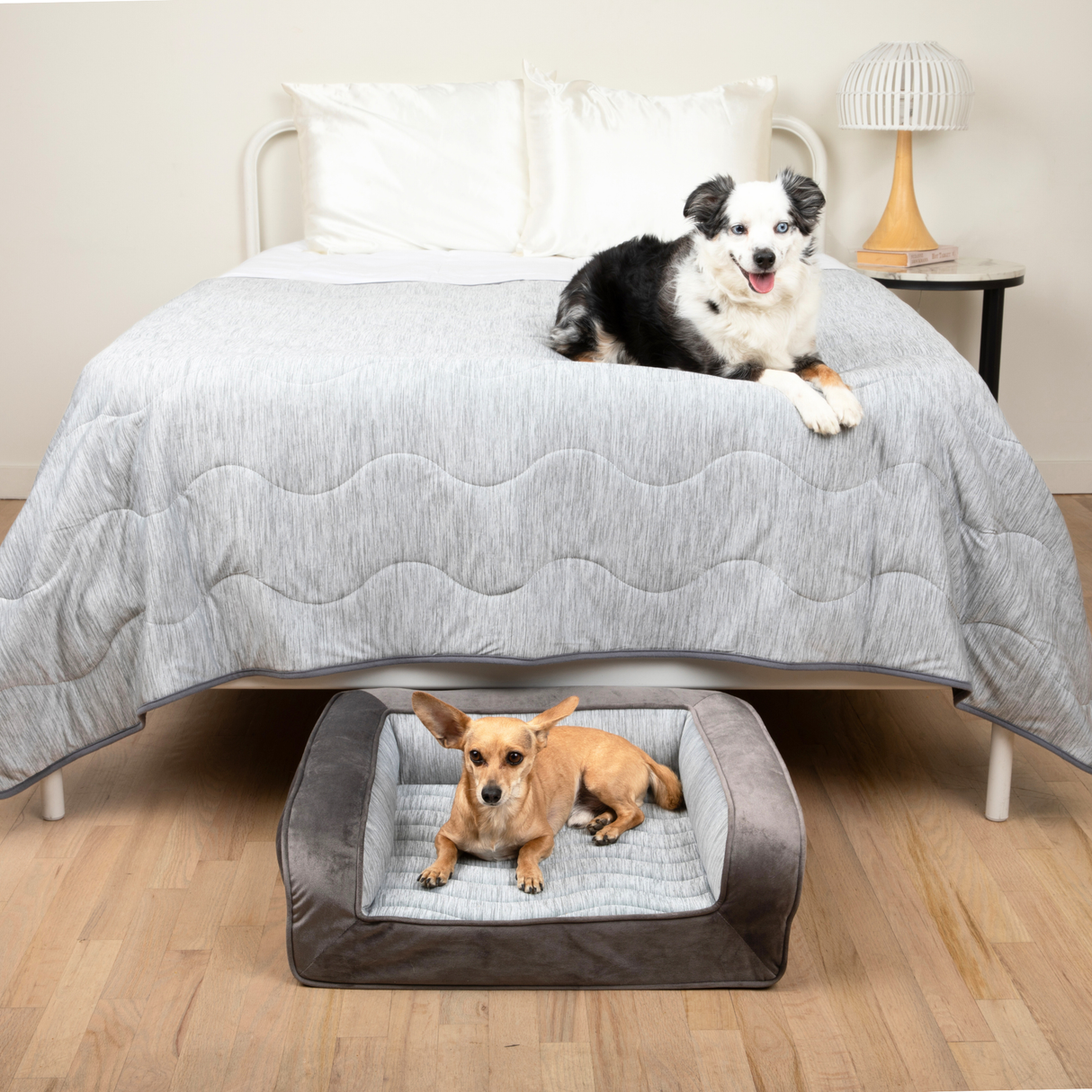 PupChill™ Cooling Bolster Dog Bed + Waterproof Blanket Bundle - Arctic Grey from Paw.com