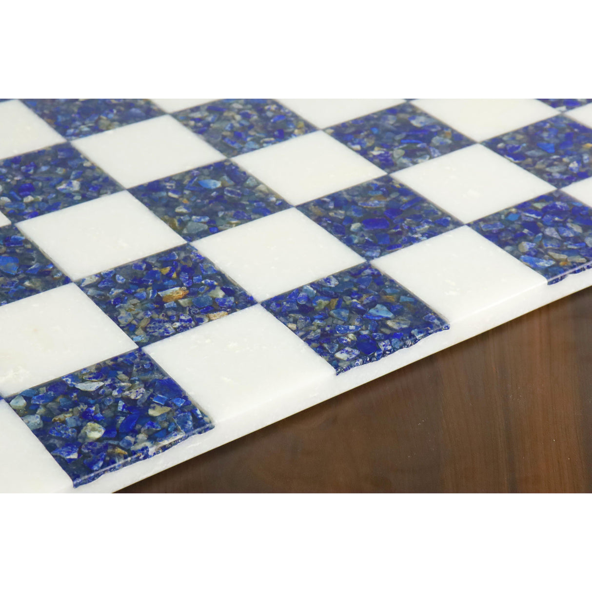 Borderless Marble Stone Luxury Chess Board 18'' - Lapis lazuli Blue and White From Royal Chess Mall