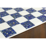 Borderless Marble Stone Luxury Chess Board 18'' - Lapis lazuli Blue and White From Royal Chess Mall