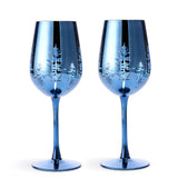 Crystal Christmas Tree Stemmed Wine & Water Glasses - Set of 2 - Holiday Themed Vibrant Blue Etched Winter Snow Wonderland Frosted Glass, Perfect For Seasonal Parties, Gifts for Him & Her Trees Décor from The Wine Savant