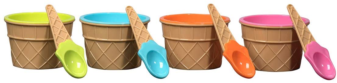 Ice Cream Bowls And Spoons - 2 Orange 2 Pink 2 Light Green 2 Sky Blue from Hammont