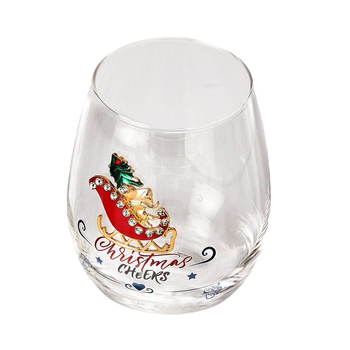 Crystal Christmas Santa's Sleigh Wine & Water Glasses - Set of 2, 17.5oz - Xmas Diamond Merry Christmas Santa Holiday Festive Theme Stemless Glass - New Year Holiday Gifts for Men Women Friend Family from The Wine Savant