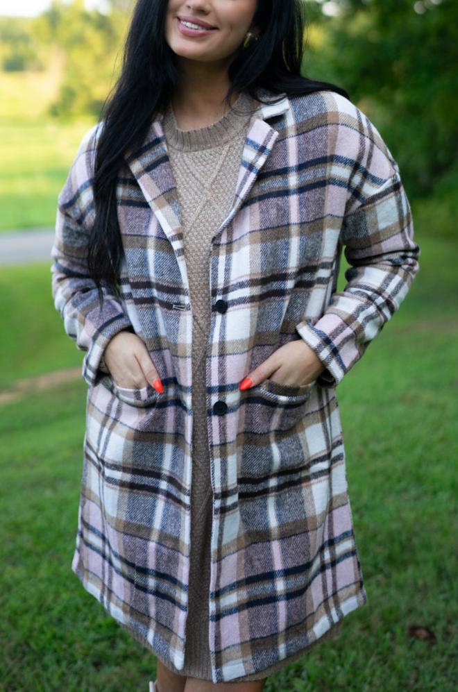 Lilia Plaid Button Up Lapel Jacket from Threaded Pear