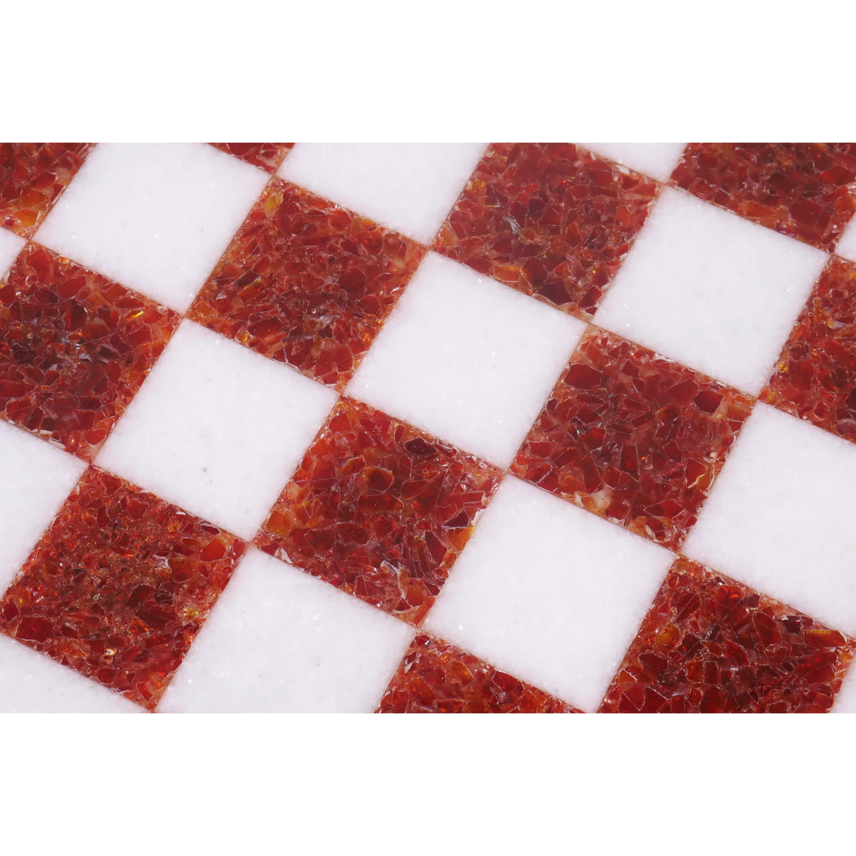 Borderless Marble Stone 15'' Luxury Chess Board - Red and White stone From Royal Chess Mall