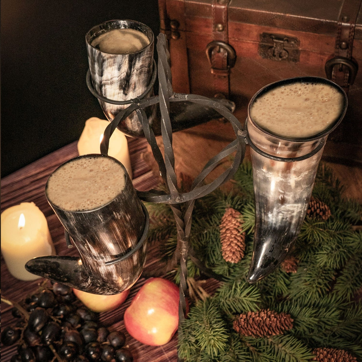 Drinking Horn Set (3) with Iron Stand from Norse Tradesman