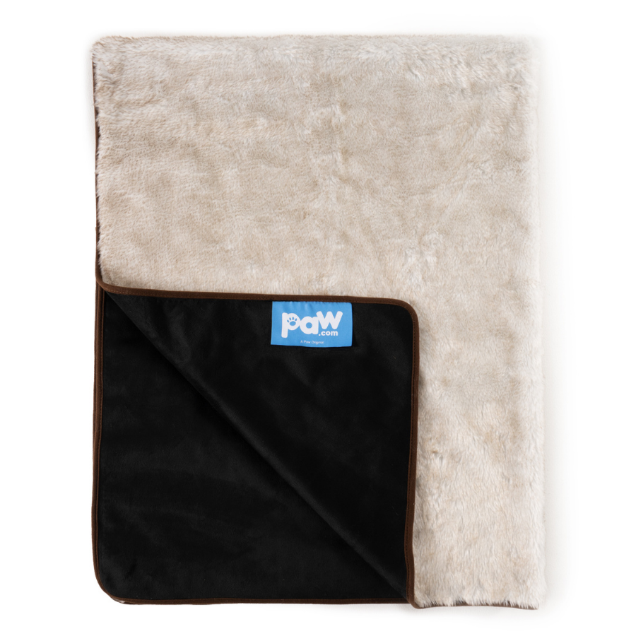 PupProtector™ Summer Short Fur Waterproof Throw Blanket - White with Brown Accents from Paw.com