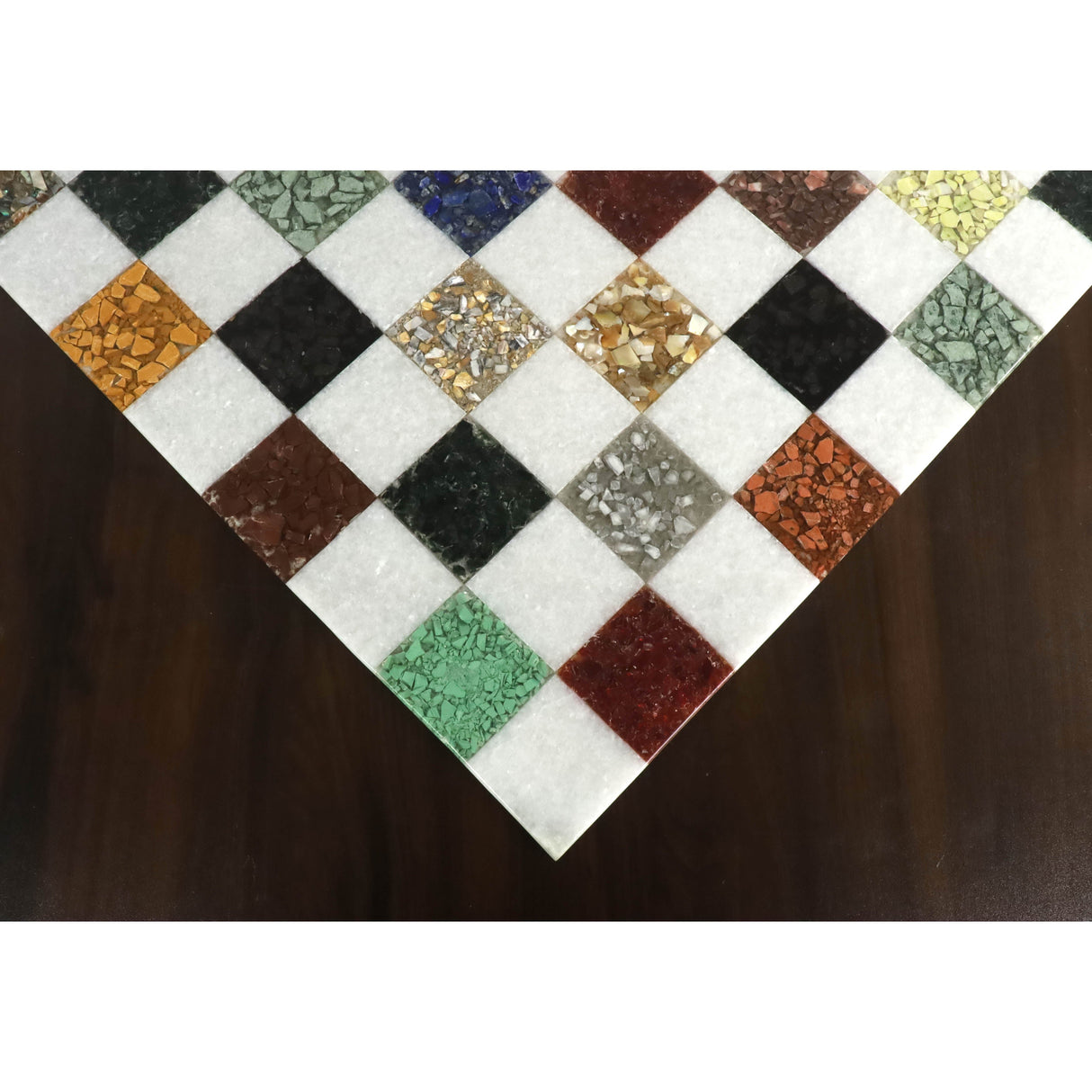 Borderless Marble Luxury Chess Board-White & Multi Coloured Semi-Precious Stones 18'' From Royal Chess Mall