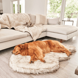PupRug by Paw.com™ Faux Fur Orthopedic Dog Bed - Curve White with Brown Accents from Paw.com