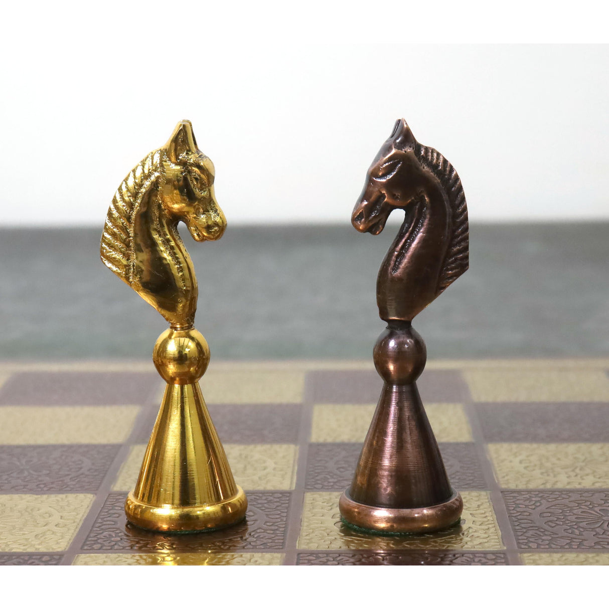 Brass Metal Modern Luxury Chess Pieces & Board Set 14" - Antique Copper & Gold From Royal Chess Mall