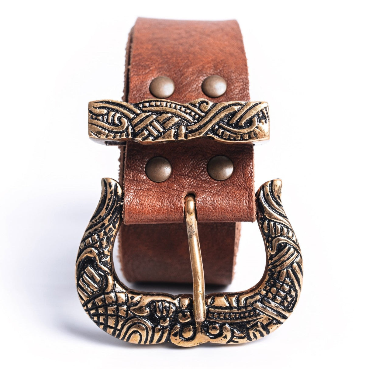 Brown Leather Belt with Brass Buckle & Tip from Norse Tradesman