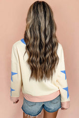 Beige Star Patchwork Exposed Seam Oversized Sweatshirt from MsDressly