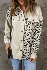 Apricot Corduroy Jacket with Leopard Print Details and Pockets from MsDressly