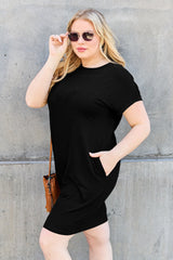 Basic Bae Bamboo Full Size Round Neck Short Sleeve Dress with Pockets from Enfance-Heureuse