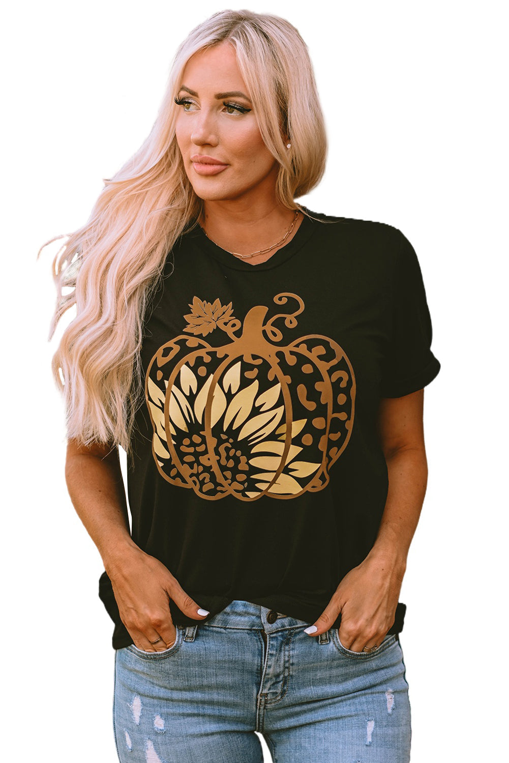 Black Halloween Sunflower Pumpkin T-Shirts from MsDressly