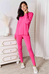 Basic Bae Full Size V-Neck Soft Rayon Long Sleeve Top and Pants Lounge Set from Enfance-Heureuse