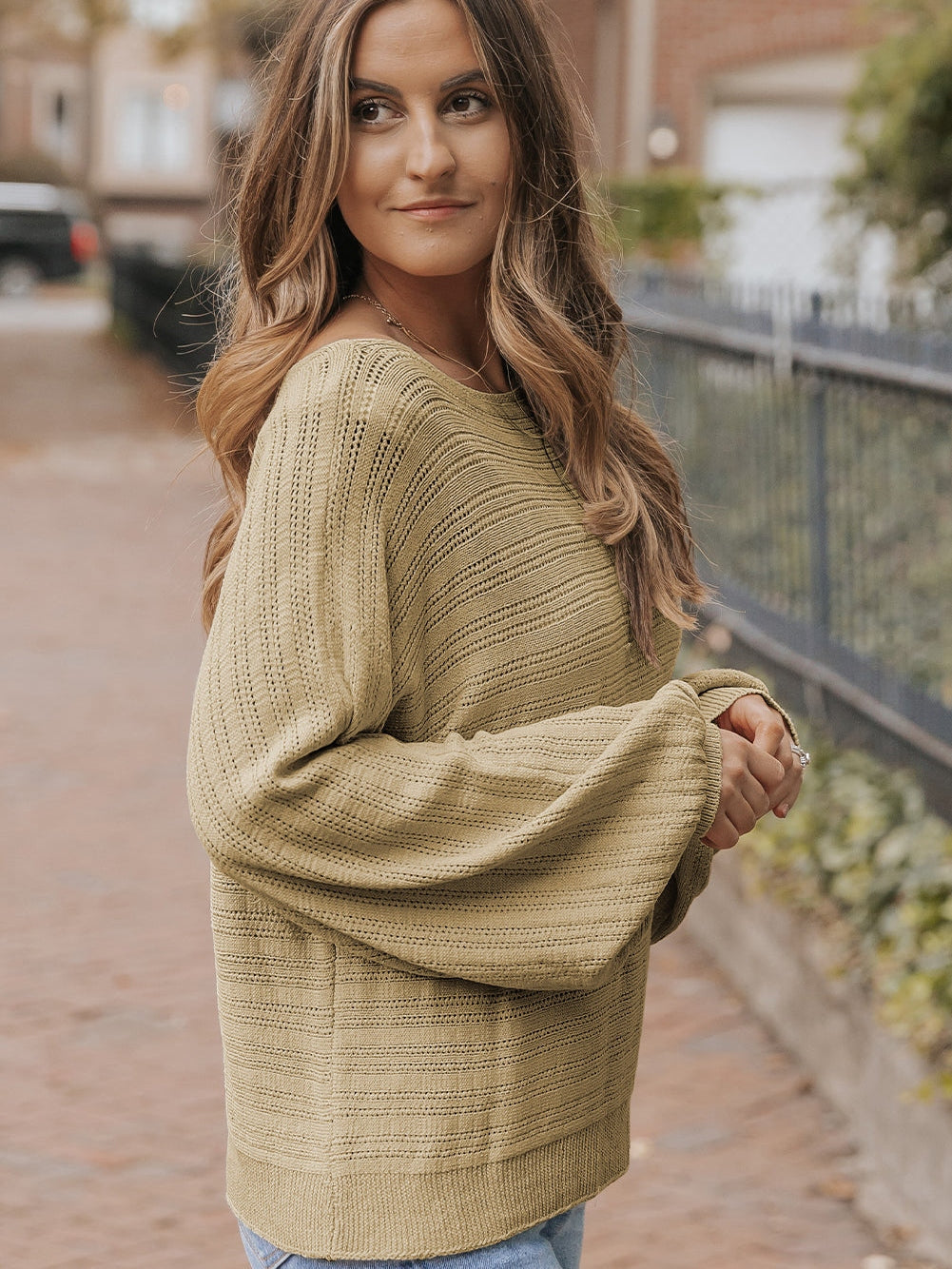 Apricot Eyelets Textured Lantern Sleeve Knit Jumper from MsDressly