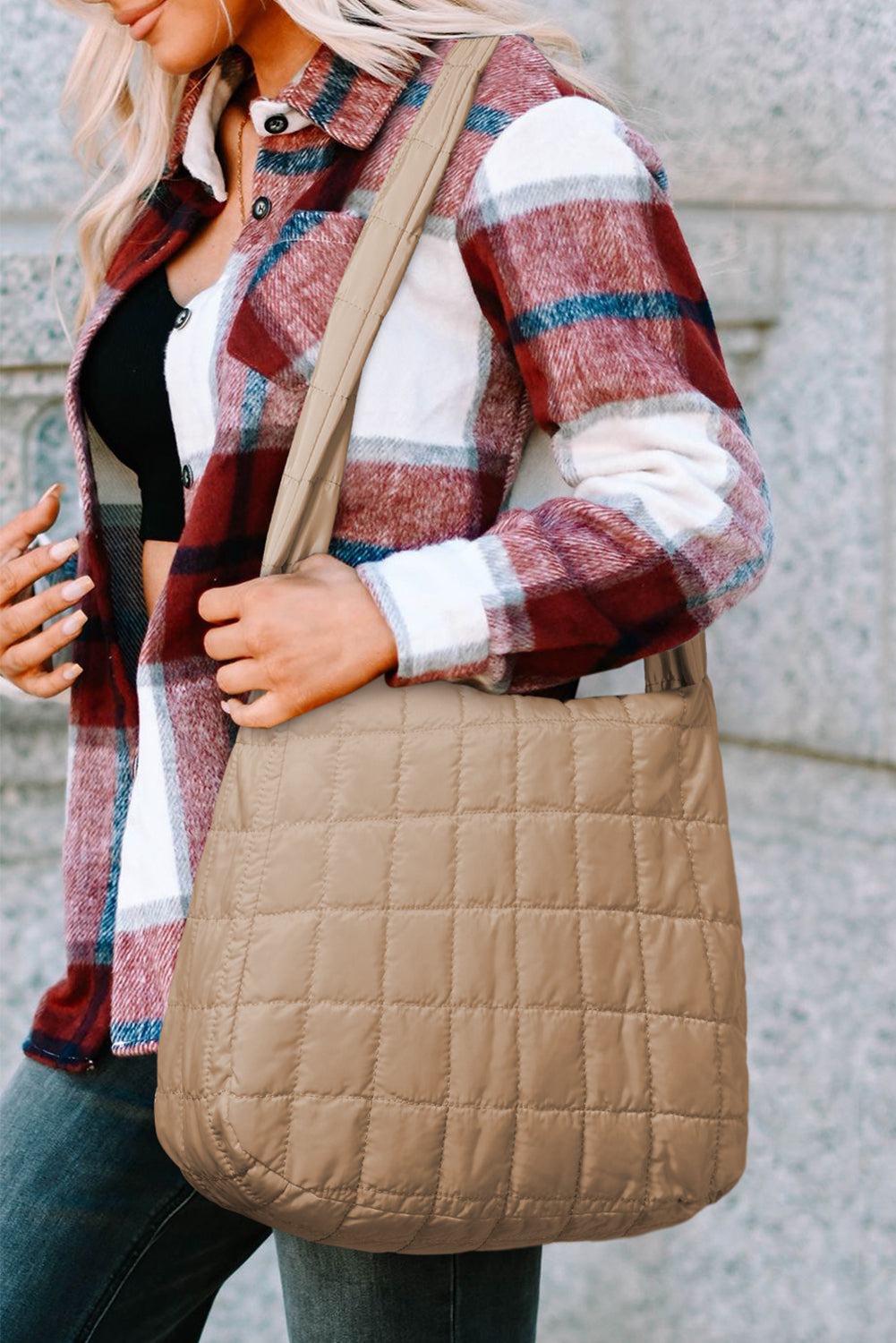 Kylie Quilted Zipper Tote Bag From Threaded Pear