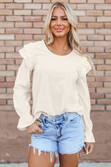 Beige Ruffled Flounce Sleeve Corduroy Blouse from MsDressly