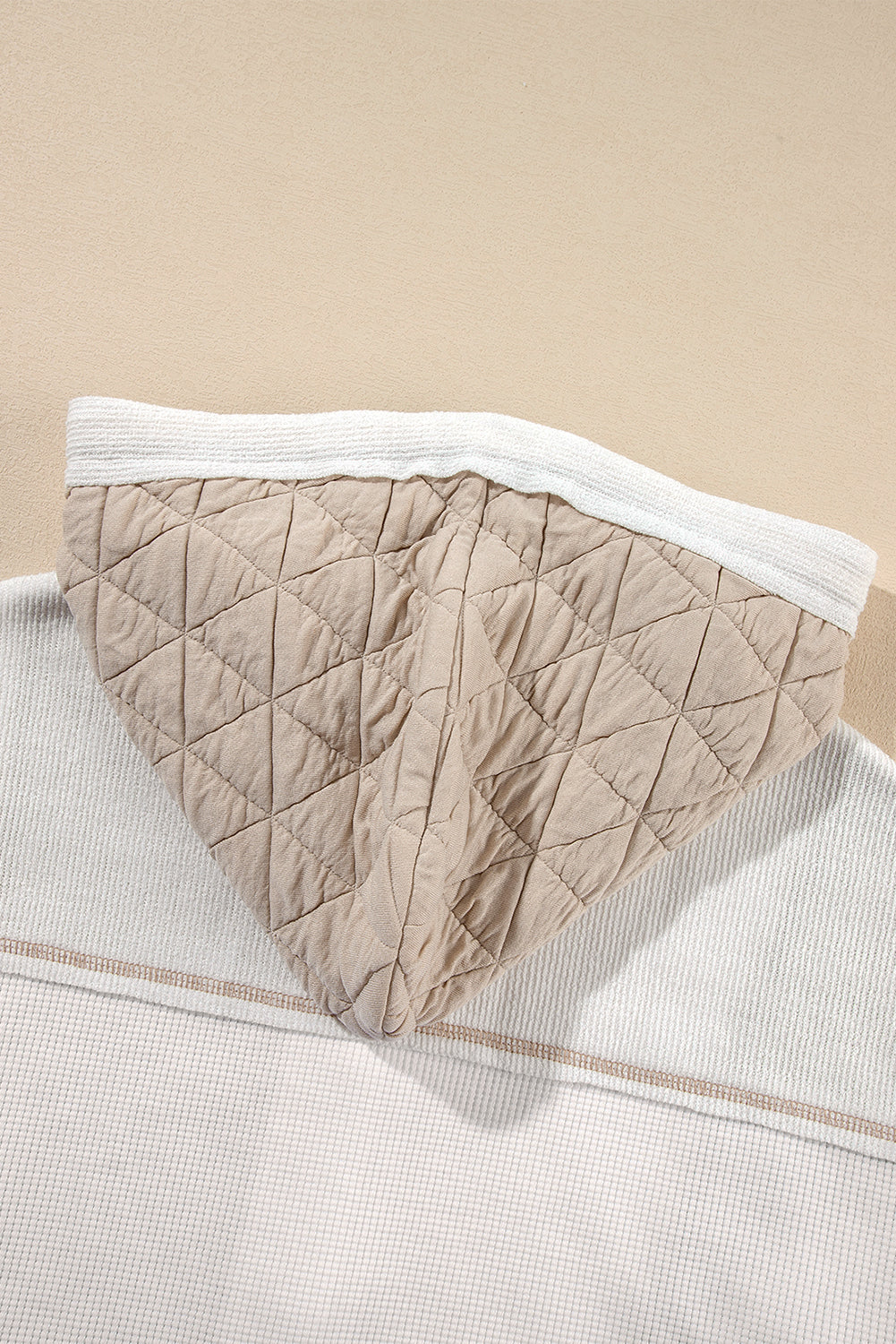 Beige Quilted Textured Patchwork Loose Fit Hooded Jacket from MsDressly