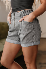 Blaire Zipped Light Wash Cuffed Edge Denim Shorts from Threaded Pear