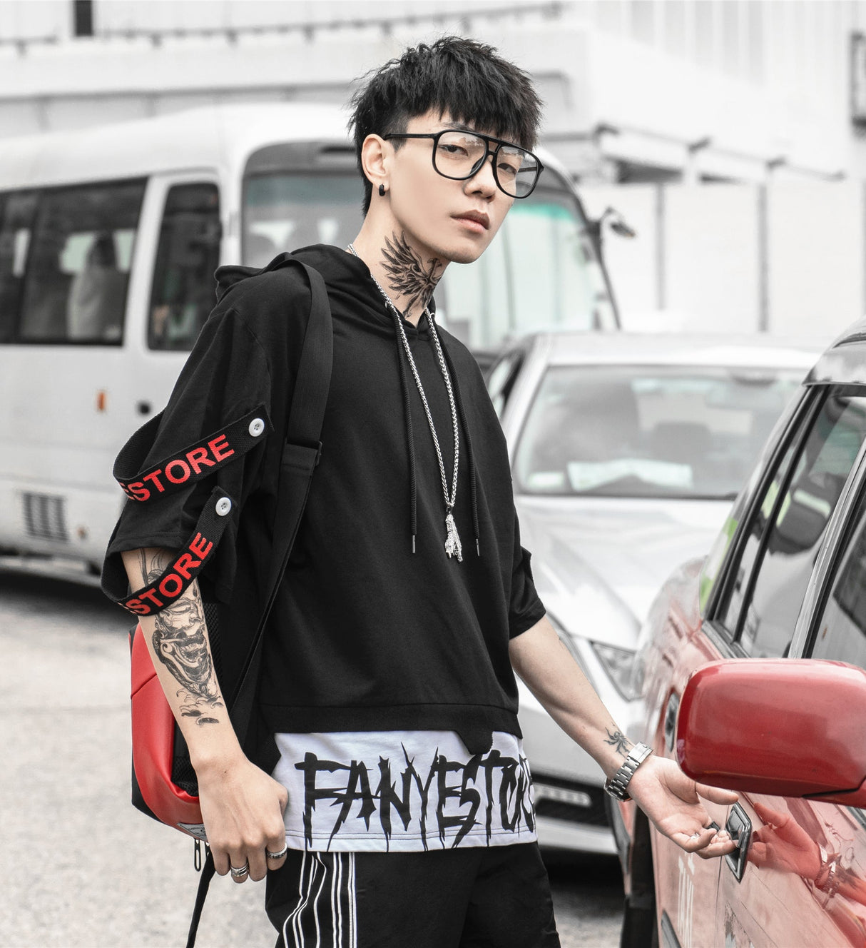 Black Solo Movement Short Sleeves Hoodie from Niepce Inc