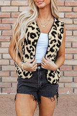 Black Leopard Print Sherpa Vest Coat From MsDressly