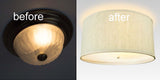 Moderne 14"W Flush Mount Conversion Kit  Textured Oatmeal Hardback Drum Lampshade From LampsUSA