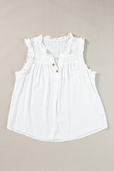 Savan Button Split Neck Ruffled Trim Tank Top From Threaded Pear