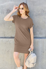 Basic Bae Full Size Round Neck Short Sleeve Dress with Pockets from Enfance-Heureuse