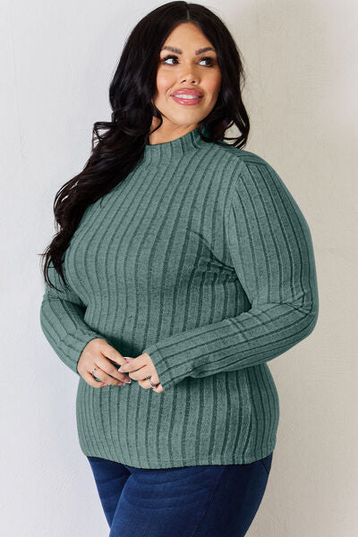 Basic Bae Full Size Ribbed Mock Neck Long Sleeve T-Shirt from Enfance-Heureuse