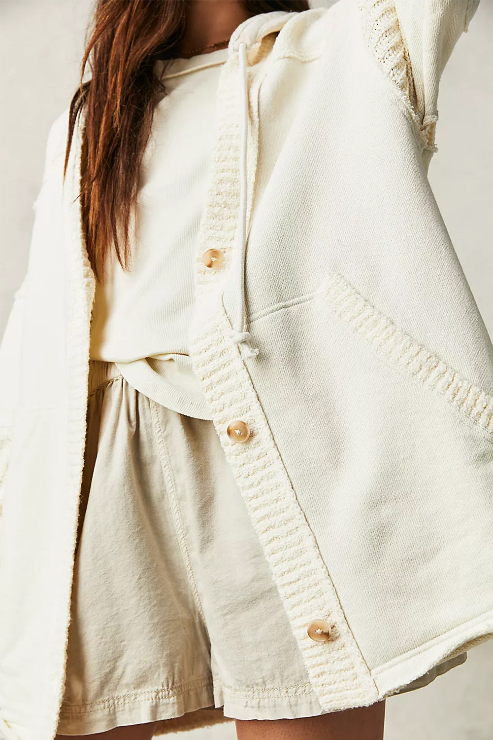 Beige Contrast Knit Patchwork Hooded Functional Coat From MsDressly