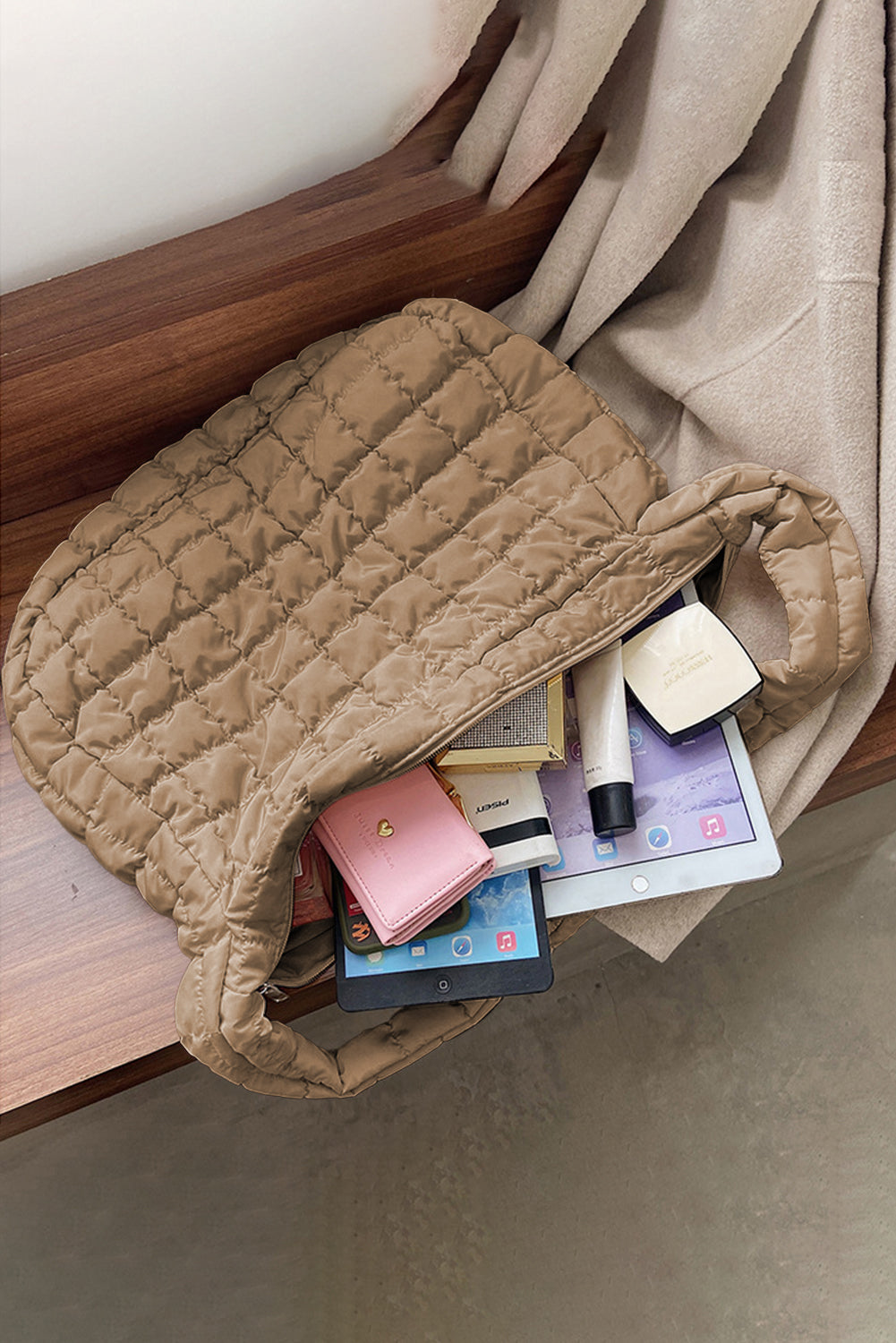 Kylie Quilted Zipper Tote Bag From Threaded Pear